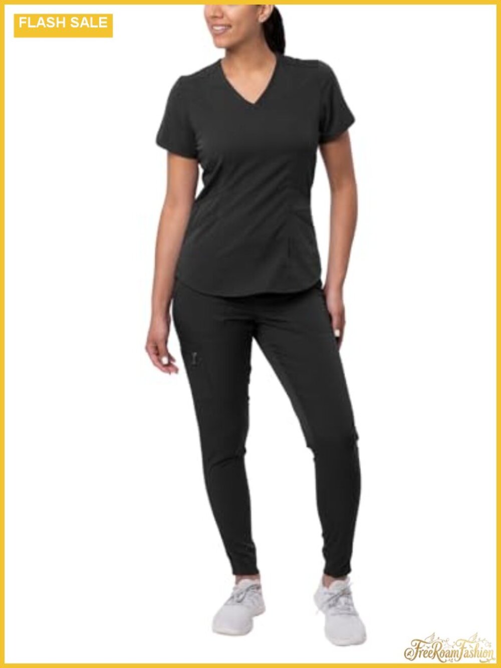 ADAR Pro Modern Athletic Scrub Set Women V-Neck Top & Yoga Jogger Pants 4-Way - Picture 1 of 6